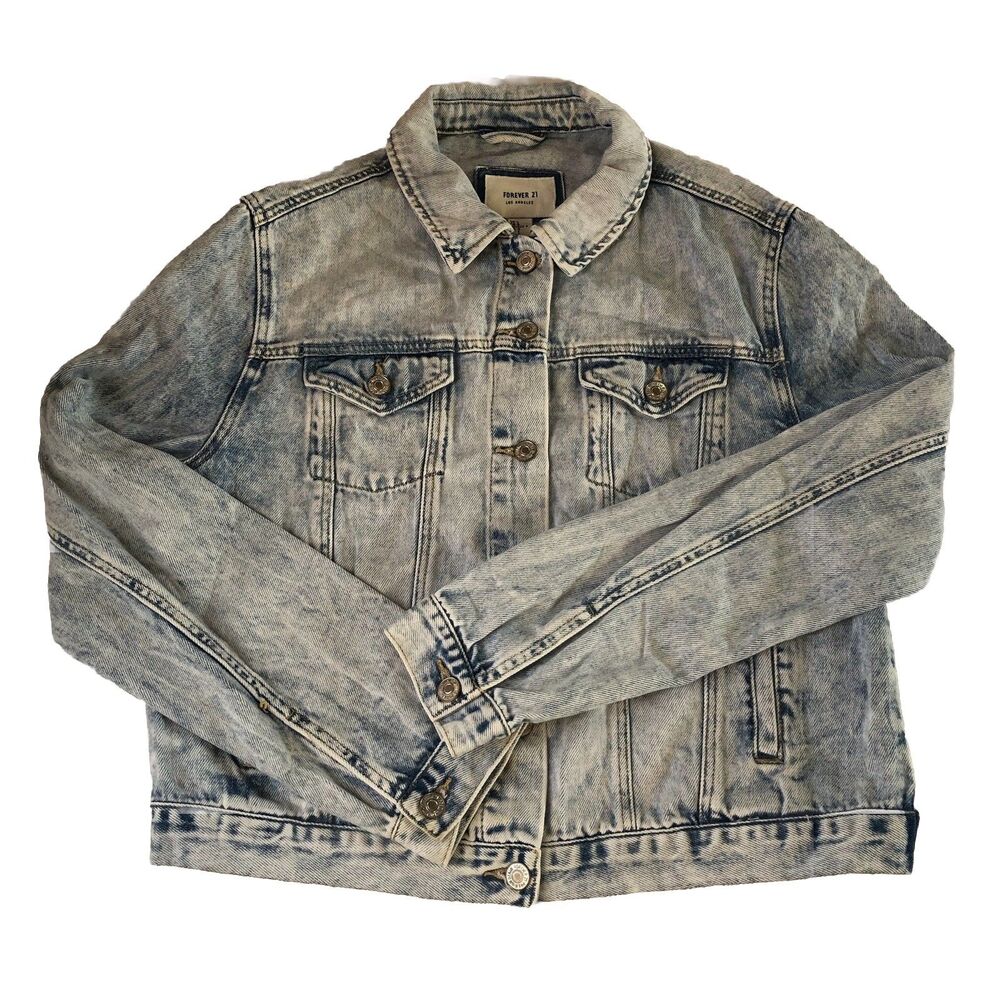 Forever 21 Women’s Light Stone Wash Denim Jacket Acid Wash Jean Trucker Size L
